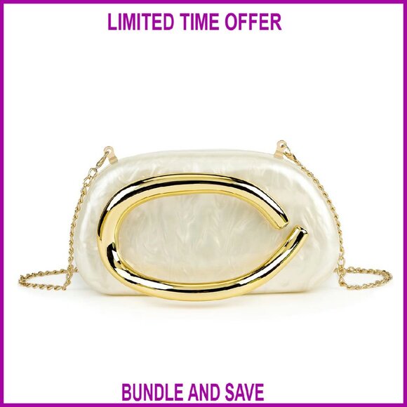 Handbags - Acrylic Clutch Purse with Metal Handle, Removable Chain, 8.1" Evening Bag